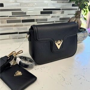 Valentino Orlandi Black Crossbody Bag with Gold Accents